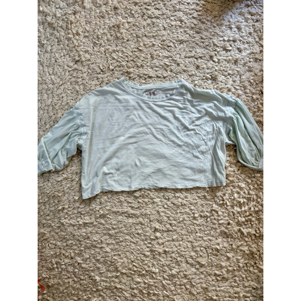 Women's Free People Light Blue Puff Sleeve Crop Top S cotton